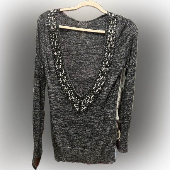 Open back jeweled long sleeve sweater size medium - Picture 2 of 2